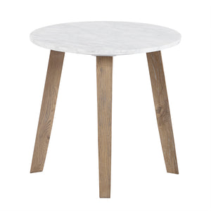 English Elm Milo Wheat Ash Wood End Table with White Marble Top, 20" Dia x 19.5"H — Simple Fresh Design, Ships in 2 Cartons B035S00019