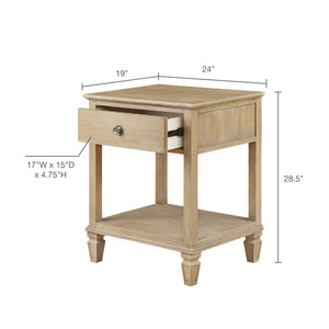 English Elm Victoria Rustic Nightstand with Drawer & Lower Shelf, Light Natural Wood Finish, Sturdy Rubberwood Legs B03548940