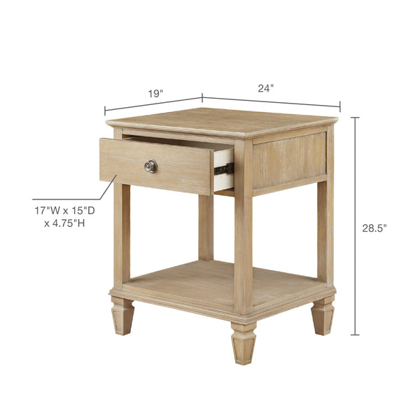 English Elm Victoria Rustic Nightstand with Drawer & Lower Shelf, Light Natural Wood Finish, Sturdy Rubberwood Legs B03548940