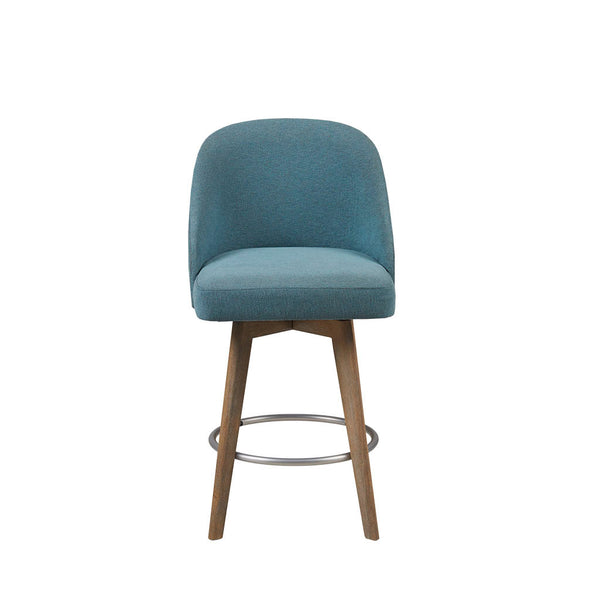 English Elm Counter Stool Pearce Swivel Barrel Seat with Reclaimed Gray Wood Legs and Matte Silver Footrest Blue 25.25 L x 25.25 W x 20 H B03548731