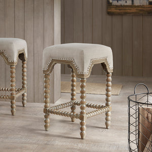 English Elm Christine Counterstool with Reclaimed Gray Wood Legs, Light Gray Upholstery & Bronze Nailhead Trim B03548707