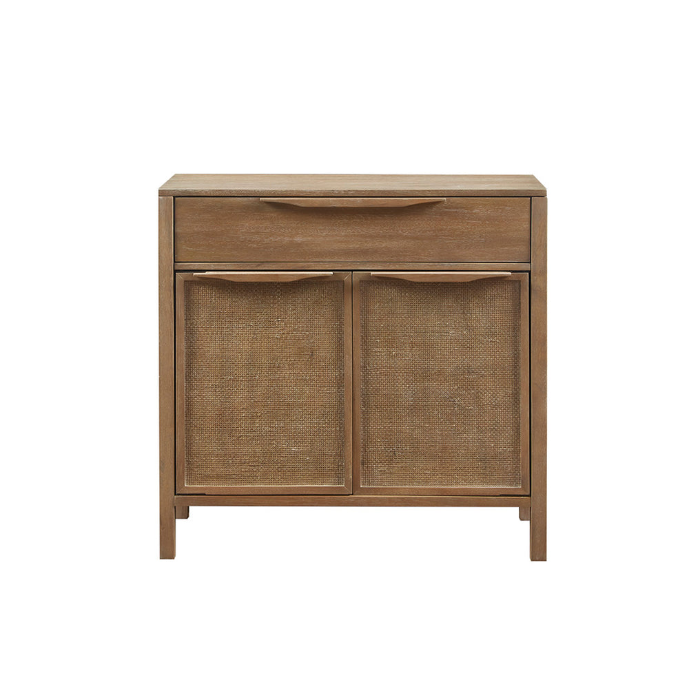 English Elm Palisades Reclaimed Wood 2-Door Woven Accent Chest with Cane Webbing, Hidden Locks & Drawer Storage B03548878