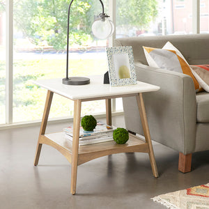 English Elm End Madison Park Parker End Table Mid-Century Two-Tone Solid Wood Frame Off-White Top with Shelf B03548837