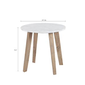 English Elm Milo Wheat Ash Wood End Table with White Marble Top, 20" Dia x 19.5"H — Simple Fresh Design, Ships in 2 Cartons B035S00019