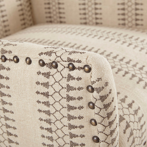 English Elm High Back Madison Park Rika Dining Armchair Set of 2 – Farmhouse Wheat Wood, Linen-Blend Upholstery, Bronze Nail Trim B03548767