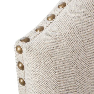 English Elm Foster Beige Upholstered Dining Chairs Set of 2 with Camel Oak Legs, Bronze Nailhead Trim, Skirted Elegance B03548770