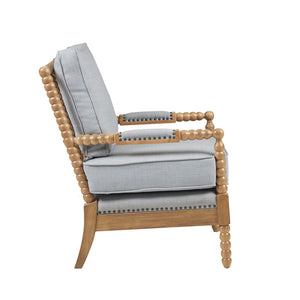 English Elm Accent Arm Chair Donohue Dusty Blue Upholstered Accent with Bronze Nailhead Trim & Camel Oak Legs B03548589
