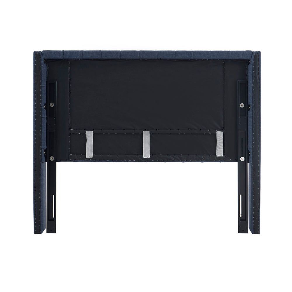 English Elm Upholstery Navy Queen Tufted Wingback Headboard with Nailhead Trim, Foam-Padded Elegant Support B03548797