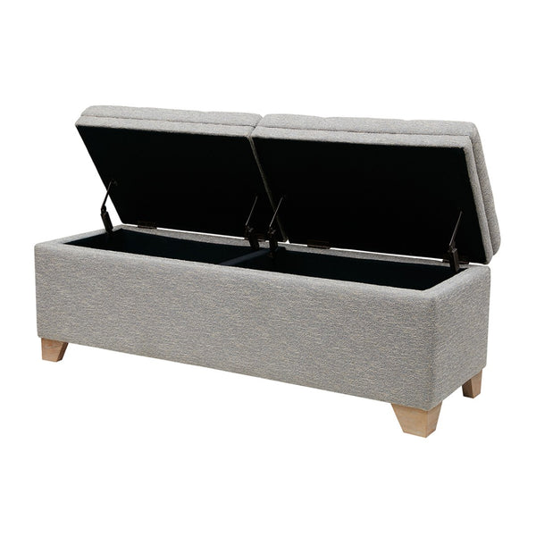 English Elm Soft Close Upholstered Storage Bench with Reclaimed Wood Legs for Bedroom Entryway B03548742