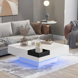 Minimalist Square Coffee Table 31.5In with Detachable Tray, 16-Color LED Lights & Remote Control