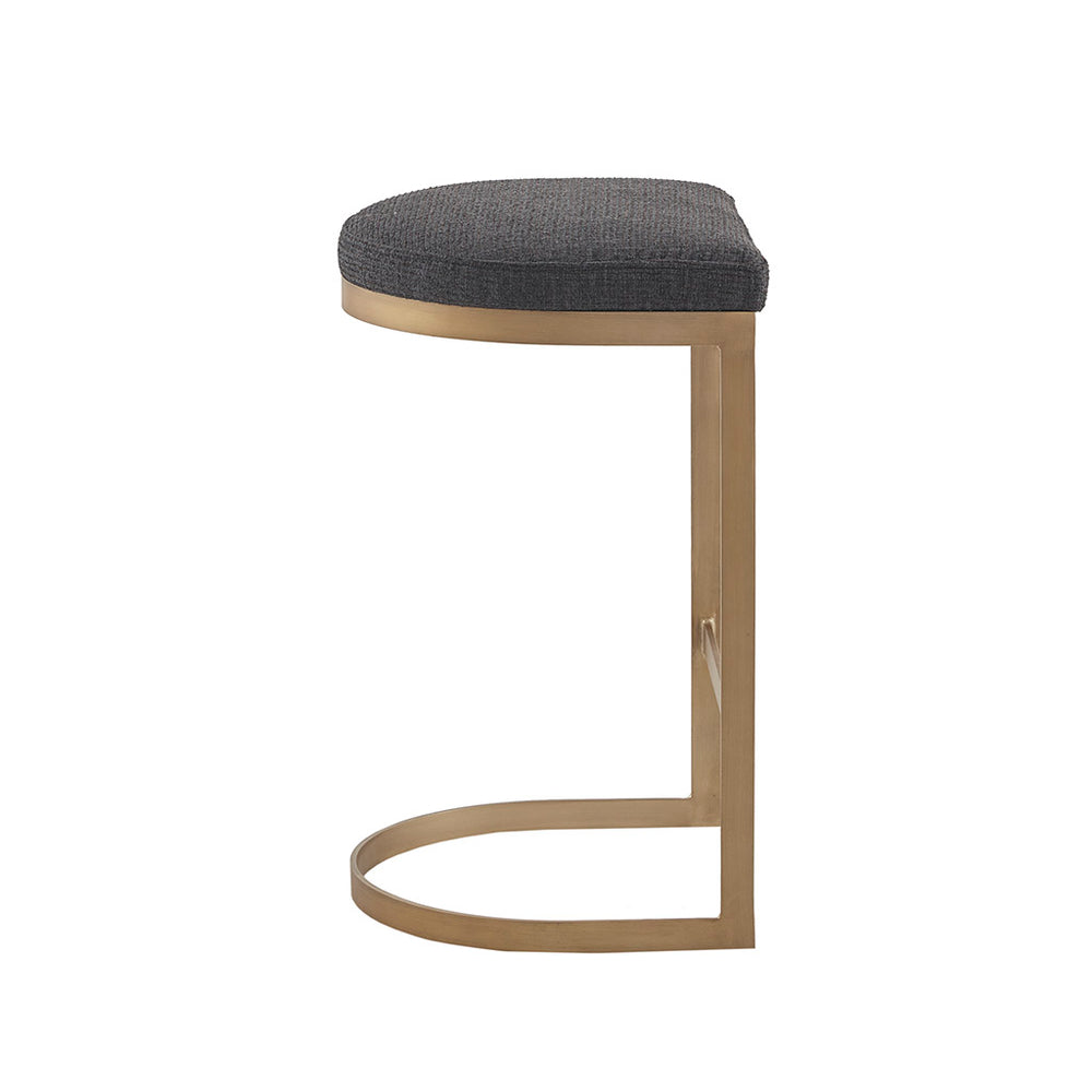 English Elm Counter Stool Madison Park Maison backless upholstered seat with antique gold metal base, modern elegance Charcoal+Antique Gold 15.35 L x 25.8 W x 17.32 H B03548721