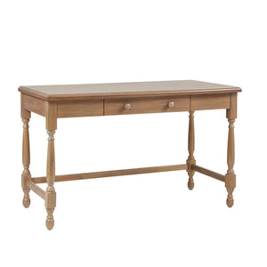 English Elm Solid Wood Tabitha Desk with Reclaimed Natural Finish, Turned Legs, Single Drawer & Metal Glides B03549013
