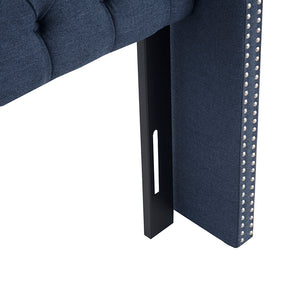 English Elm Upholstery Navy Queen Tufted Wingback Headboard with Nailhead Trim, Foam-Padded Elegant Support B03548797