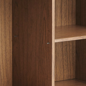 English Elm Accent Cabinet Krista Brown Walnut Wood Accent Cabinet with Matte Black Metal Base, Magnetic Doors & Shelf Storage B03548476