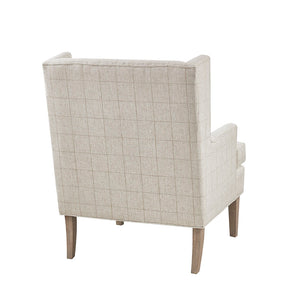 English Elm Decker Solid Wood Accent Chair with I&I Wheat Finish, Linen-Blend Upholstery, Foam Seat Cushion B03548946