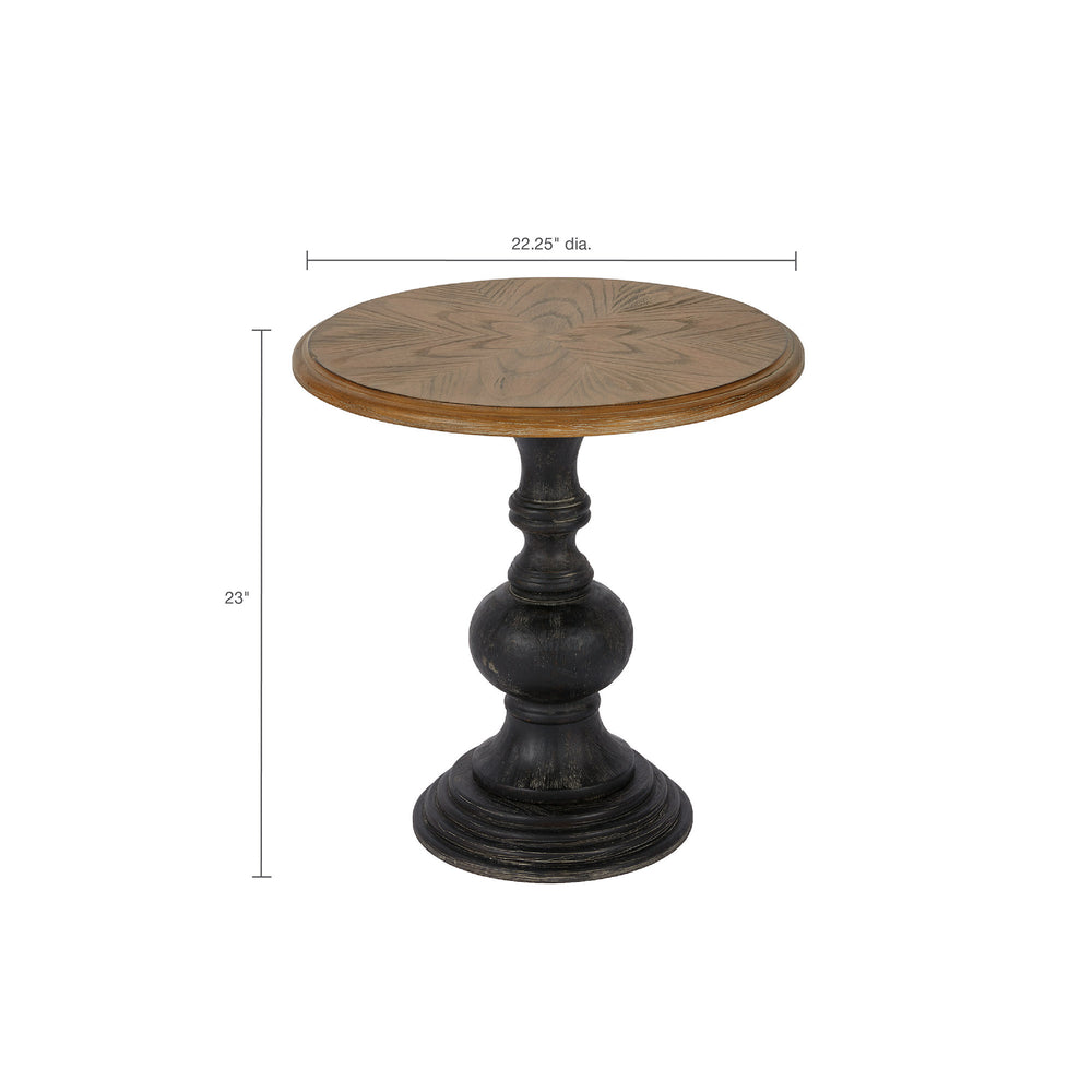 English Elm Accent Table Madison Park Lexi Round Reclaimed Walnut Top with Hand-Carved Black Base, Elegant Decor Natural 24.5 L x 24.5 W x 6 H B03548822