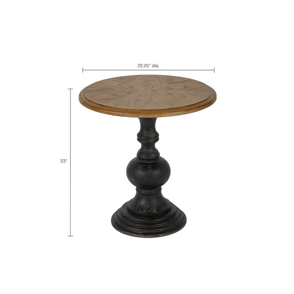 English Elm Accent Table Madison Park Lexi Round Reclaimed Walnut Top with Hand-Carved Black Base, Elegant Decor Natural 24.5 L x 24.5 W x 6 H B03548822