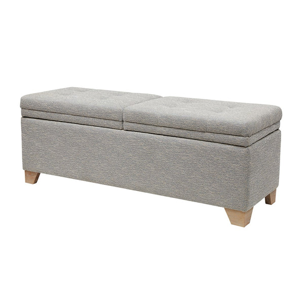 English Elm Soft Close Upholstered Storage Bench with Reclaimed Wood Legs for Bedroom Entryway B03548742