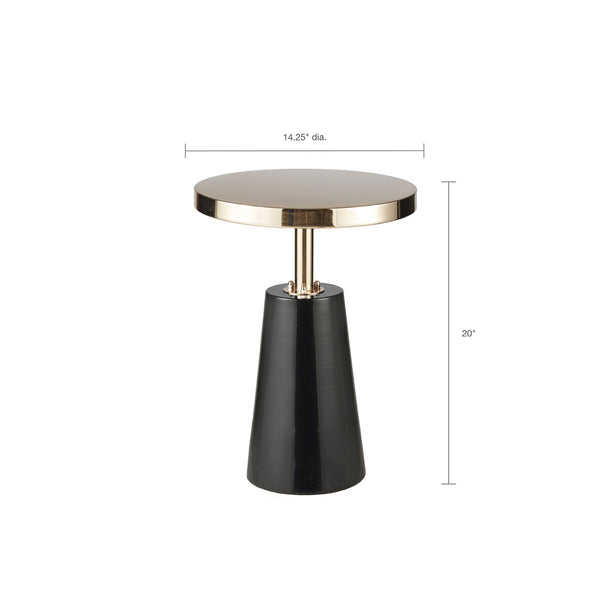English Elm Accent Table Madison Park Lexi Round Reclaimed Walnut Top with Hand-Carved Black Base, Elegant Decor Black+Gold 12 L x 17.25 W x 17.5 H B03548826