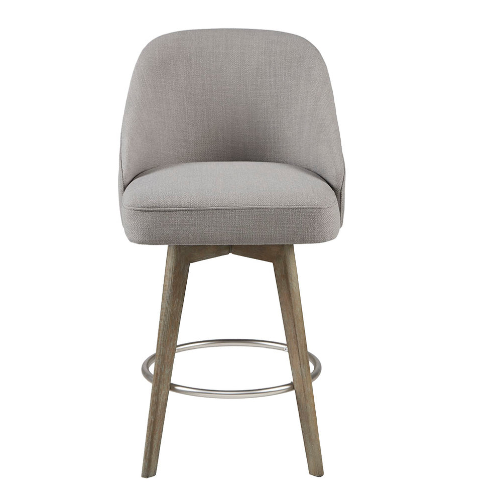 English Elm Counter Stool Pearce Swivel Upholstered Barrel Seat Reclaimed Grey Legs Matte Silver Footrest 38.5"H B03548701