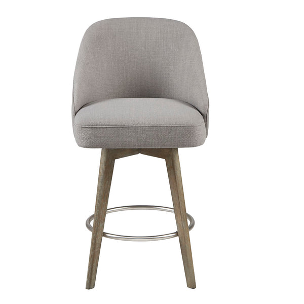 English Elm Counter Stool Pearce Swivel Upholstered Barrel Seat Reclaimed Grey Legs Matte Silver Footrest 38.5"H B03548701