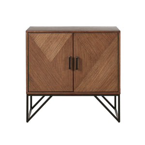 English Elm Accent Cabinet Krista Brown Walnut Wood Accent Cabinet with Matte Black Metal Base, Magnetic Doors & Shelf Storage B03548476