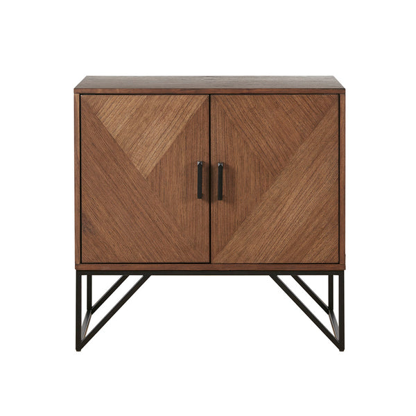 English Elm Accent Cabinet Krista Brown Walnut Wood Accent Cabinet with Matte Black Metal Base, Magnetic Doors & Shelf Storage B03548476