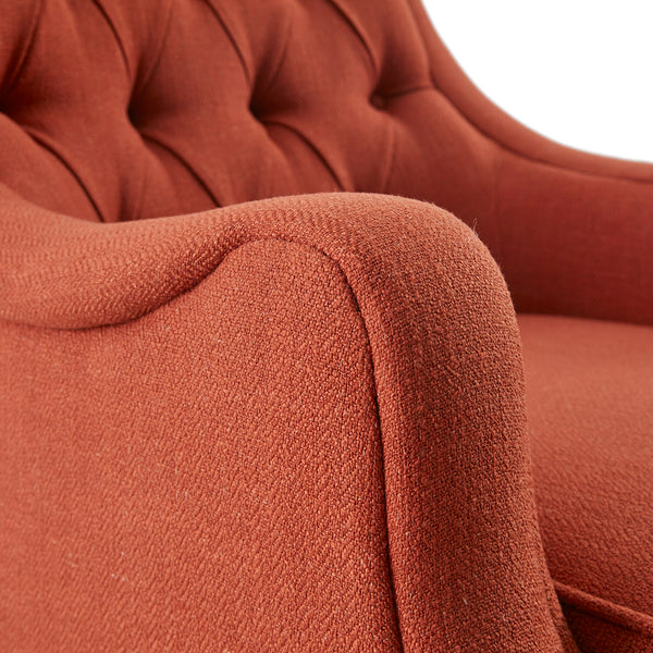 English Elm Button Tufted Accent Chair Madison Park Qwen Vintage Spice Upholstered Serpentine Arms, Espresso Legs | Stylish Comfort B03548571