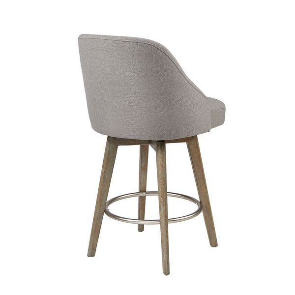 English Elm Counter Stool Pearce Swivel Upholstered Barrel Seat Reclaimed Grey Legs Matte Silver Footrest 38.5"H B03548701