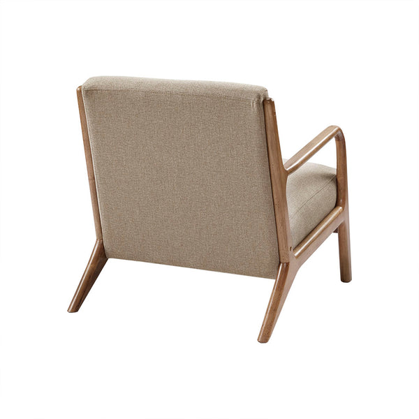 English Elm Lounge Chair with Mid-Century Button Tufting, Textured Upholstery & Pecan Tapered Wood Legs, Plush Comfort taupe 35 L x 32 W x 19 H B03548497
