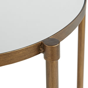 English Elm Oval Lia Accent Table with Mirror Top & Antique Bronze Metal Base – Farmhouse Elegance, 18" W B03548999