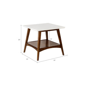 English Elm End Table with Open Shelf Two Tone White Pecan Rubberwood for Modern Living Rooms B03548807