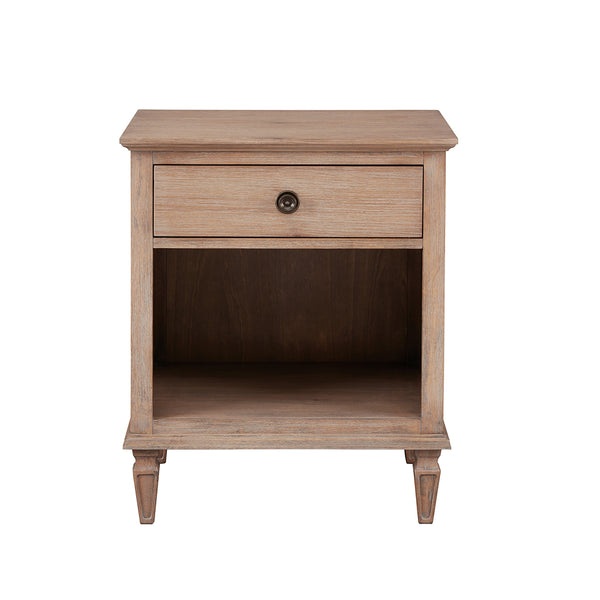 English Elm Victoria Nightstand — French Country Wire-Brushed Birch Veneer, Antique Silver Pulls, Glide Drawer, Shelf B03548937