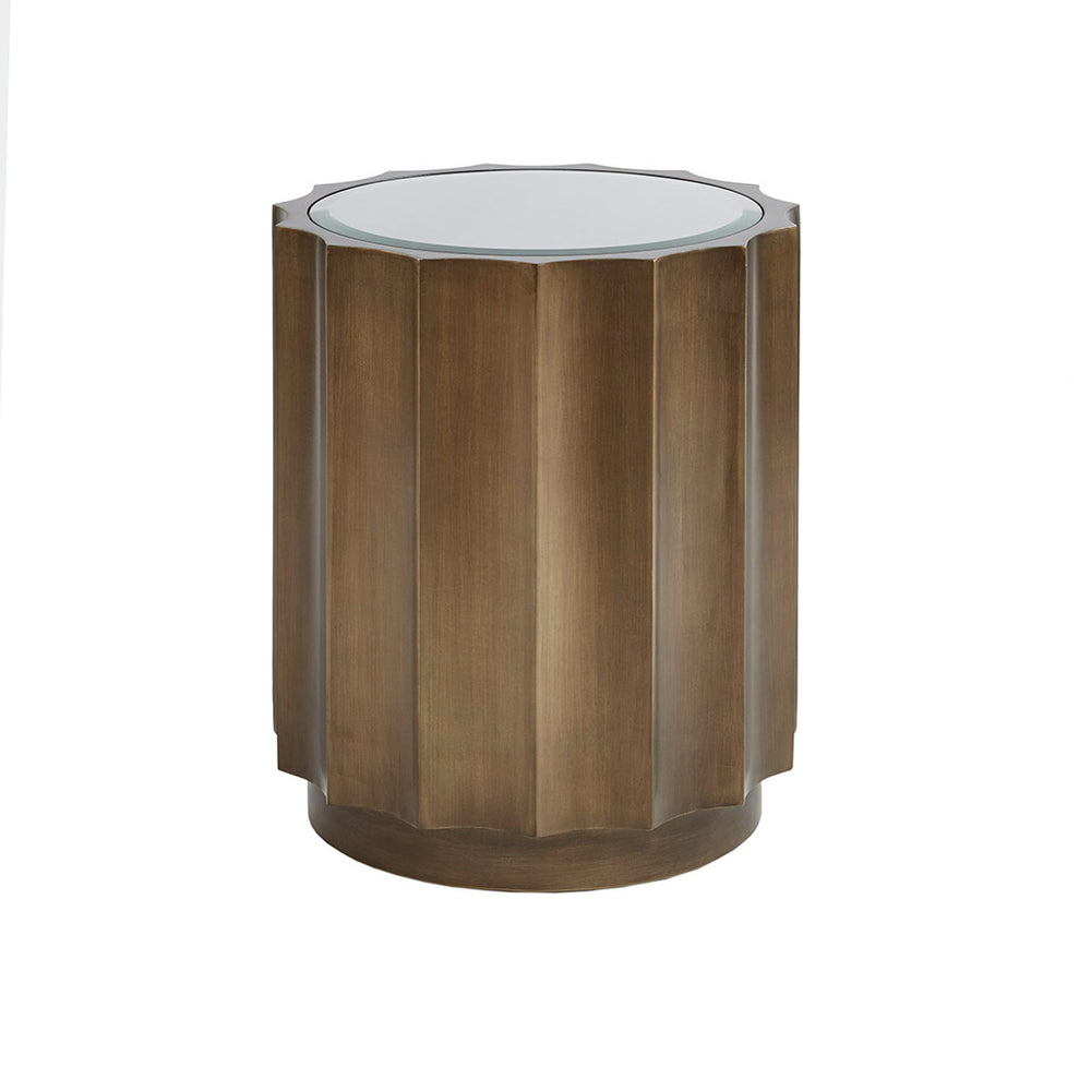 English Elm Valentina Scalloped Round Accent Table with Tempered Glass Top, Bronze MDF Finish, Chic Living Room Accent B03548823
