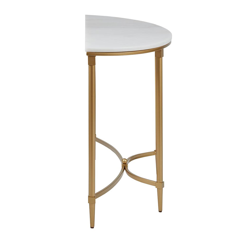 English Elm Bordeaux Round Marble Top End Table with Gold Metal Legs — Elegant Traditional Accent for Living Room White+Gold 19.5 L x 49 W x 6.89 H B03548929