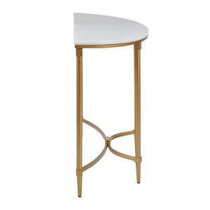 English Elm Bordeaux Round Marble Top End Table with Gold Metal Legs — Elegant Traditional Accent for Living Room White+Gold 19.5 L x 49 W x 6.89 H B03548929