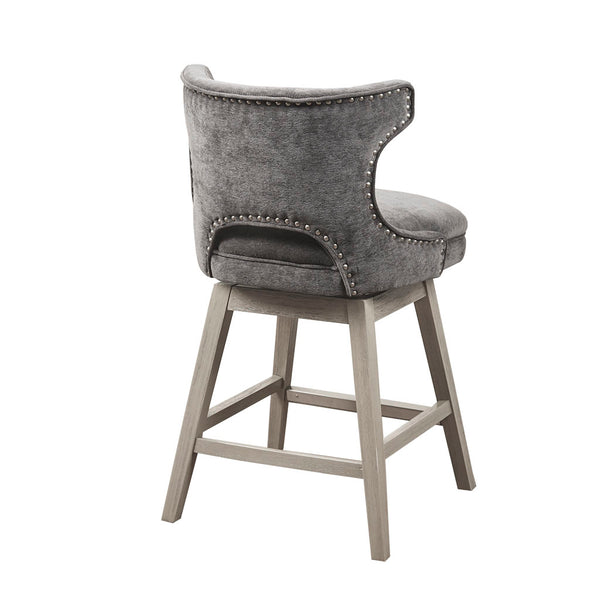 English Elm 25.75" Swivel Counter Stool with Dark Coffee Wood Legs, Bronze Nailhead Trim & Metal Kickplate, Plush Upholstery Charcoal 21.75 L x 24 W x 21 H B03548727