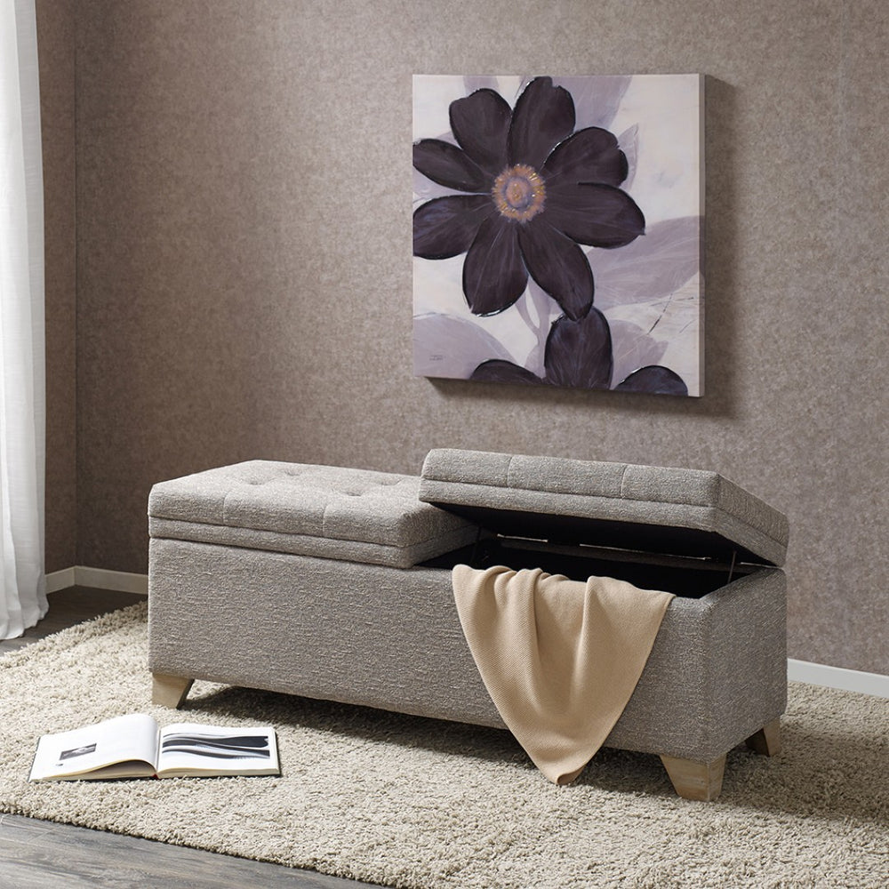 English Elm Soft Close Upholstered Storage Bench with Reclaimed Wood Legs for Bedroom Entryway B03548742