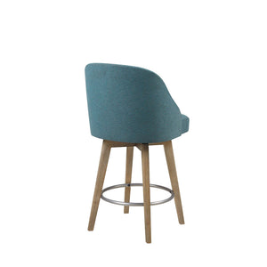 English Elm Counter Stool Pearce Swivel Barrel Seat with Reclaimed Gray Wood Legs and Matte Silver Footrest Blue 25.25 L x 25.25 W x 20 H B03548731