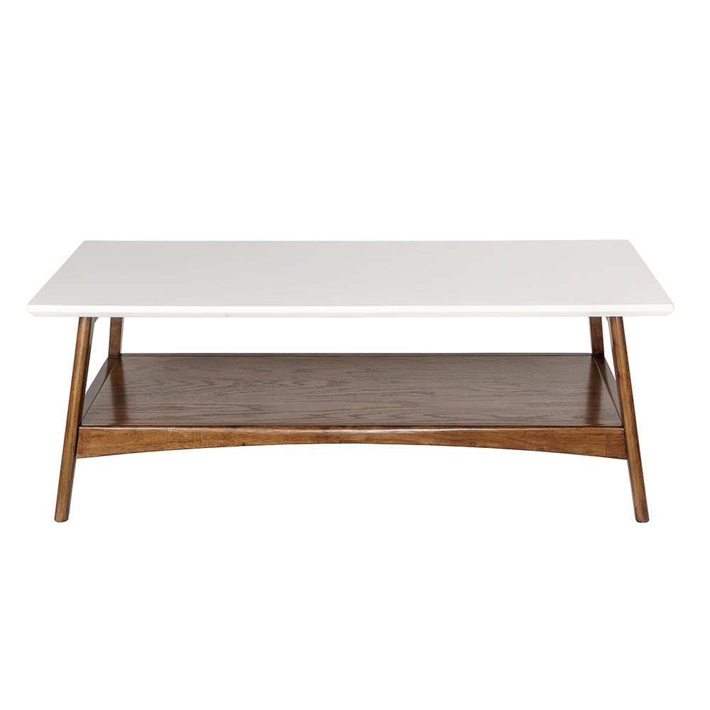 English Elm Coffee Parker Mid-Century Coffee Table with Off-White Top, Pecan Shelf & Solid Wood Frame, 48" B03548806