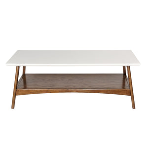 English Elm Coffee Parker Mid-Century Coffee Table with Off-White Top, Pecan Shelf & Solid Wood Frame, 48" B03548806