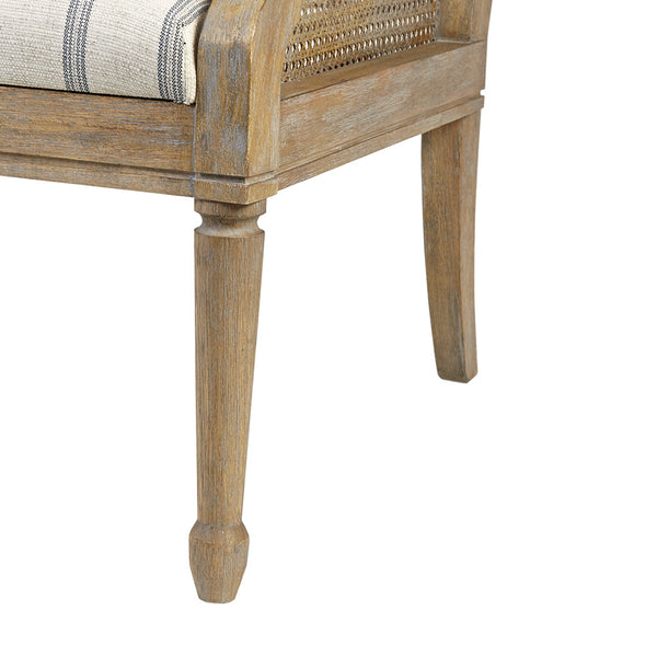 English Elm Accent Isla Upholstered Armchair with Cane-Accented Track Arms, Reclaimed Wood Legs, Farmhouse Chic Elegance B03548947