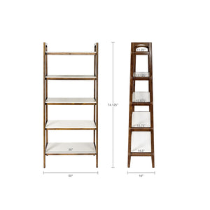 English Elm Shelf Parker Mid-Century Bookcase with Off-White Tops and Pecan Lower Shelf, MDF & Rubberwood, 31"W x 73"H B03548892