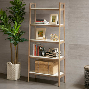English Elm Shelf Madison Park Parker Mid-Century 5-Tier Two-Tone Wooden Bookcase - Solid Wood Frame, White MDF Shelves, 31"W x 73"H, Stylish Display B03548884