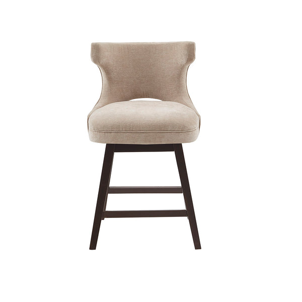 English Elm 25.75" Swivel Counter Stool with Dark Coffee Wood Legs, Bronze Nailhead Trim & Metal Kickplate, Plush Upholstery Beige 21.75 L x 24 W x 21 H B03548725