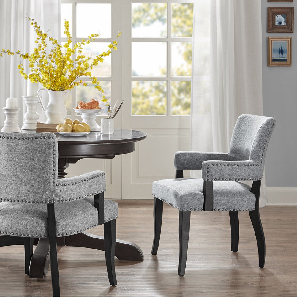 English Elm Arm Dining Chair with Nailhead Trim Rubberwood Frame and High Density Foam Seat B03548533