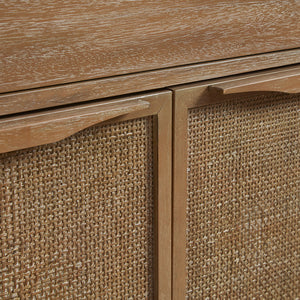 English Elm Palisades Reclaimed Wood 2-Door Woven Accent Chest with Cane Webbing, Hidden Locks & Drawer Storage B03548878