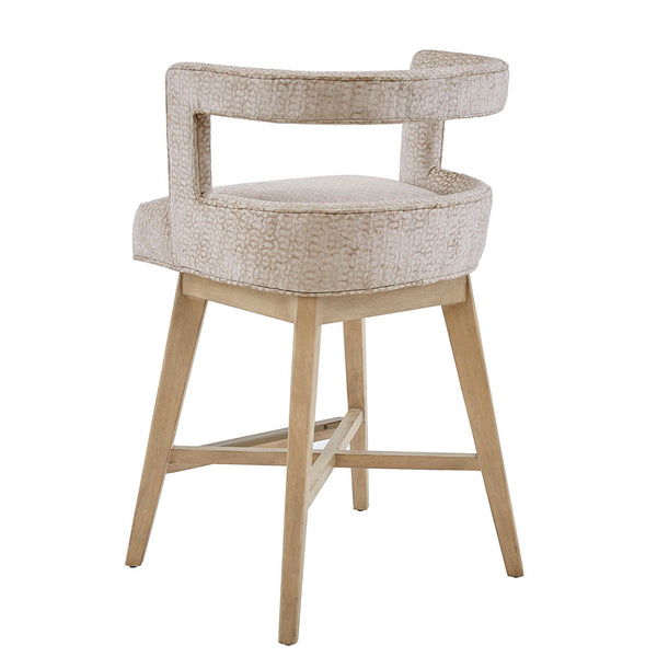 English Elm Swivel Madison Park Glenwood Counter Stool Cream Upholstery Wheat Wood Legs Bronze Kickplate, 180° Rotation Elegance B03548709