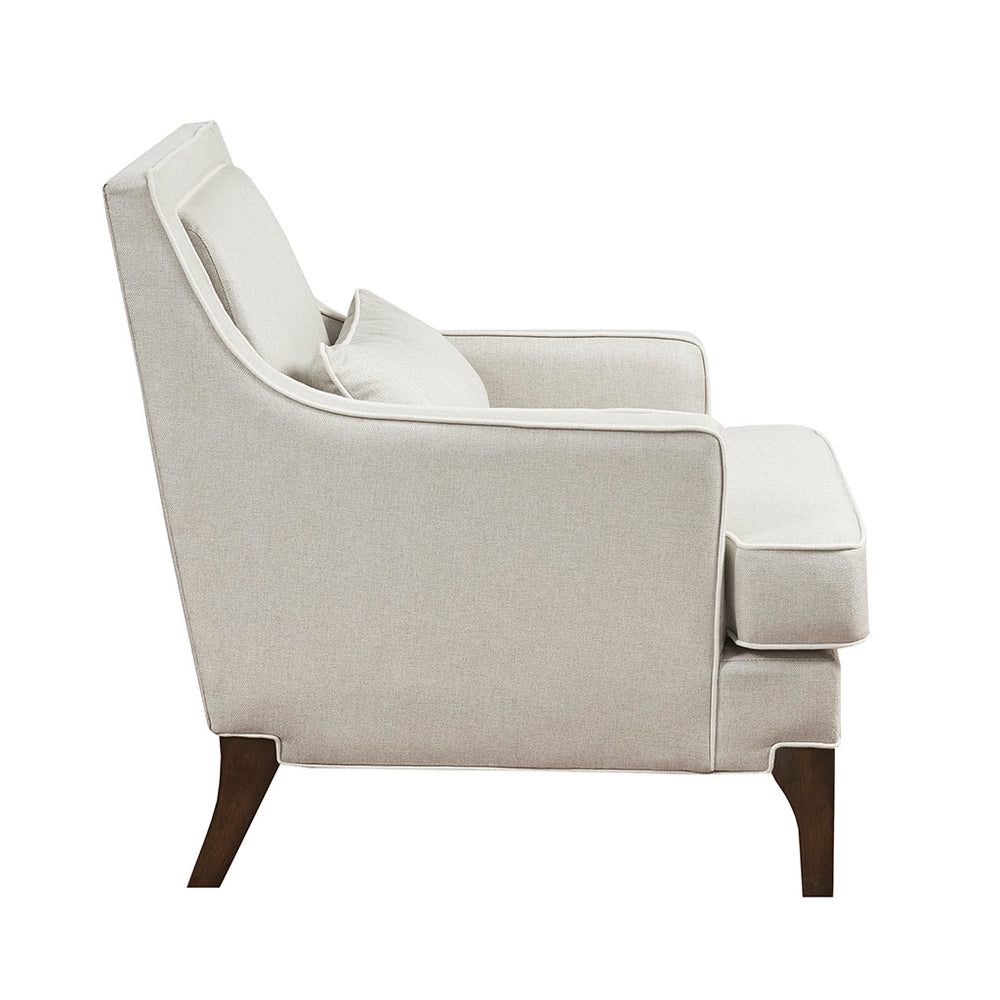 English Elm Arm chair Cream Upholstery with Ivory Welting, Solid Wood Frame, Birch Legs, Modern Comfort B03548897
