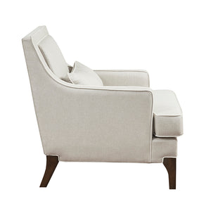 English Elm Arm chair Cream Upholstery with Ivory Welting, Solid Wood Frame, Birch Legs, Modern Comfort B03548897